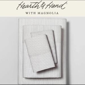 Hearth & Hand Magnolia Organic Sheet Set Mini Stripe Taupe Cali King 4pc